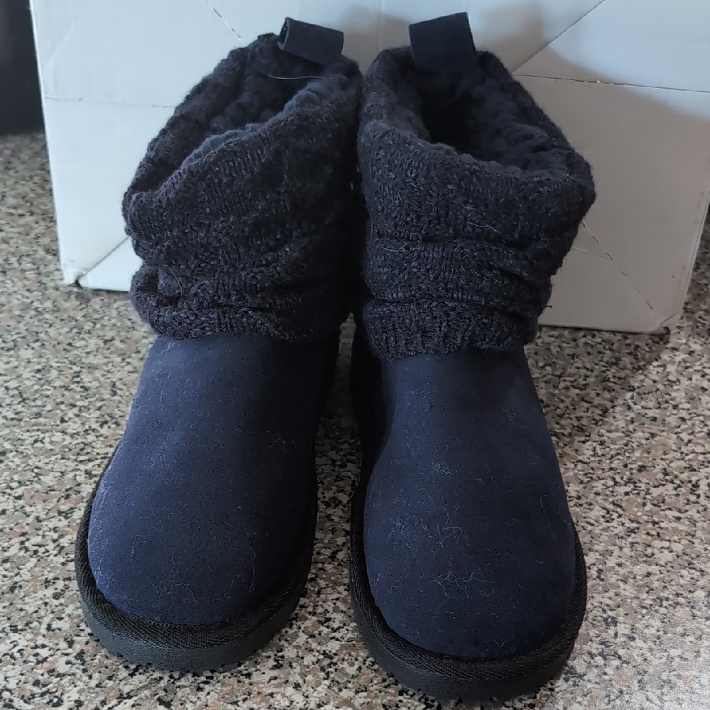 Muk Luks Lauren-Cozy Navy Faux Suede Knit Cuff Boots